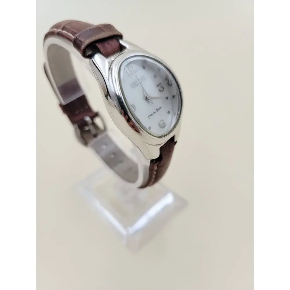 Ecclissi 22650 Women's Sterling Silver Watch Mother of Pearl Dial Brown Leather
